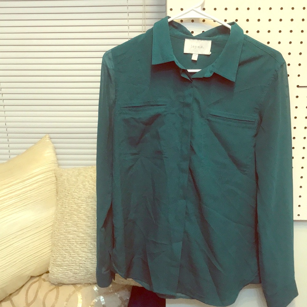 Super cute jewel teal selectively shear blouse